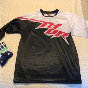 THOR pink, black, and white motocross gear